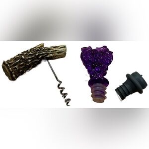 Purple Grape Wine Stopper and Corkscrew Set